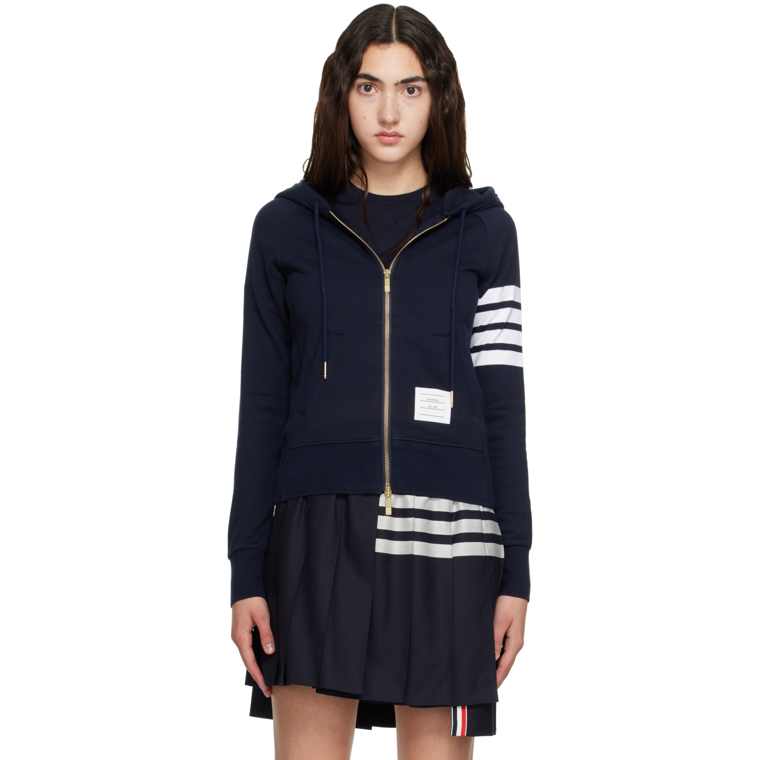 Thom Browne Navy Classic Loopback 4-Bar Zip Hoodie