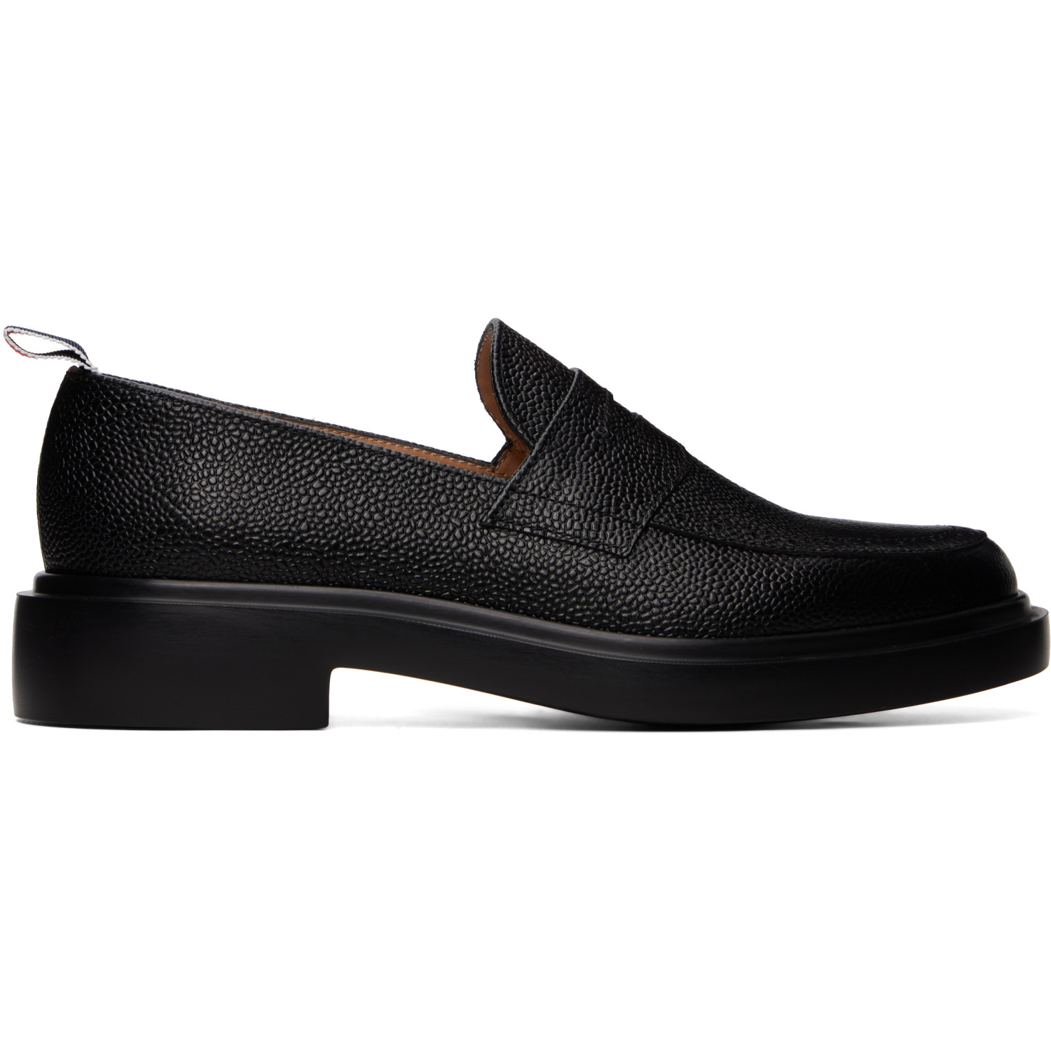 Thom Browne Black Pebble Grain Rubber Sole Penny Loafers