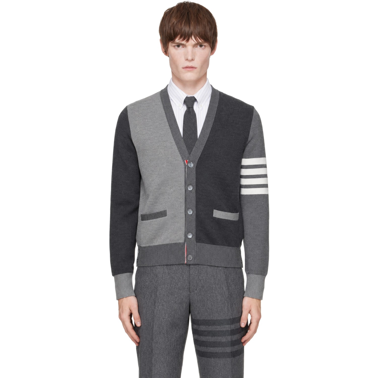 Thom Browne Gray Funmix Cotton Crepe Milano Stitch 4-Bar Cardigan