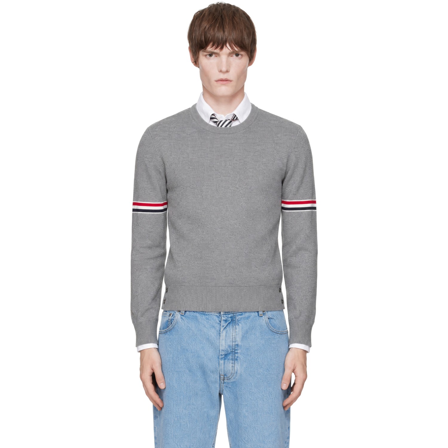 Thom Browne Gray Milano Stitch Pullover RWB Armband Sweater