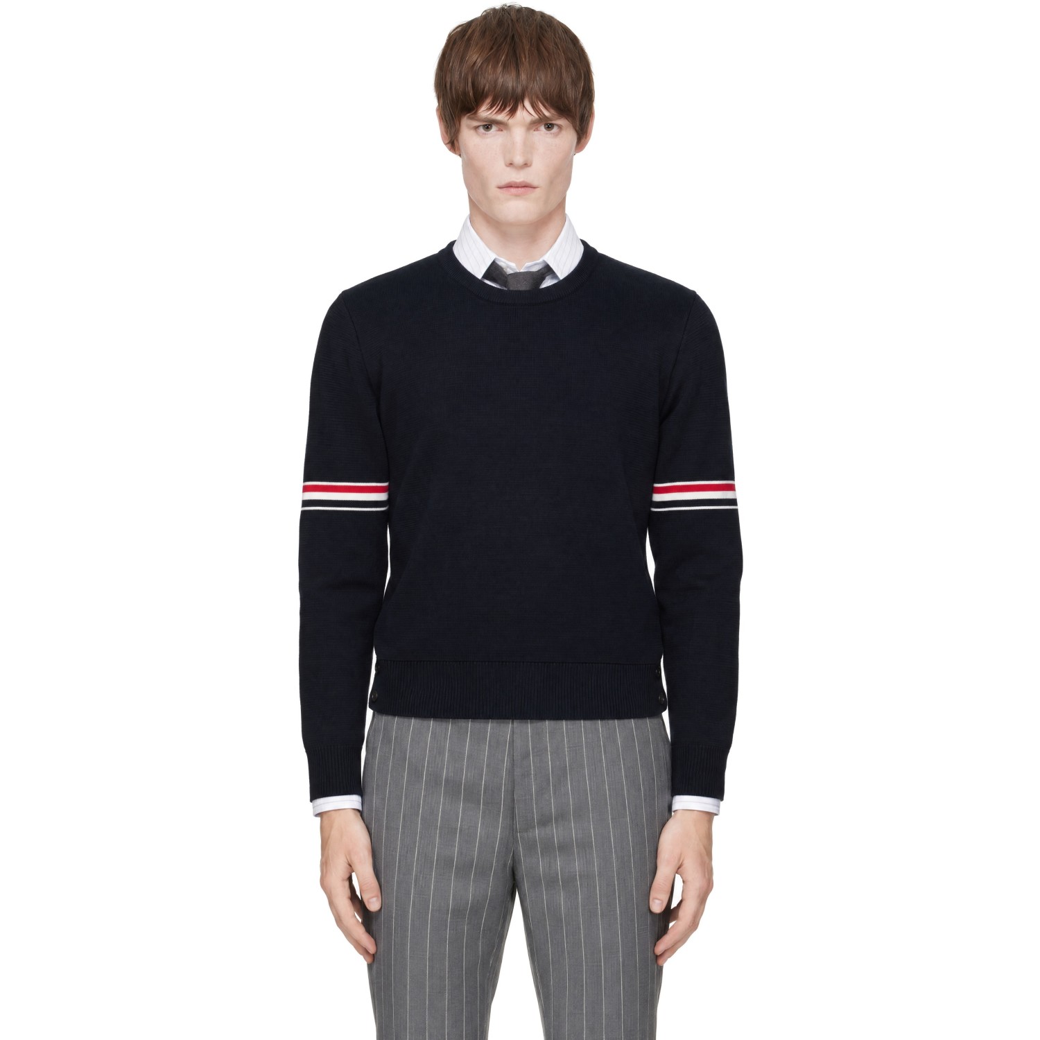 Thom Browne Navy Milano Stitch Pullover RWB Armband Sweater
