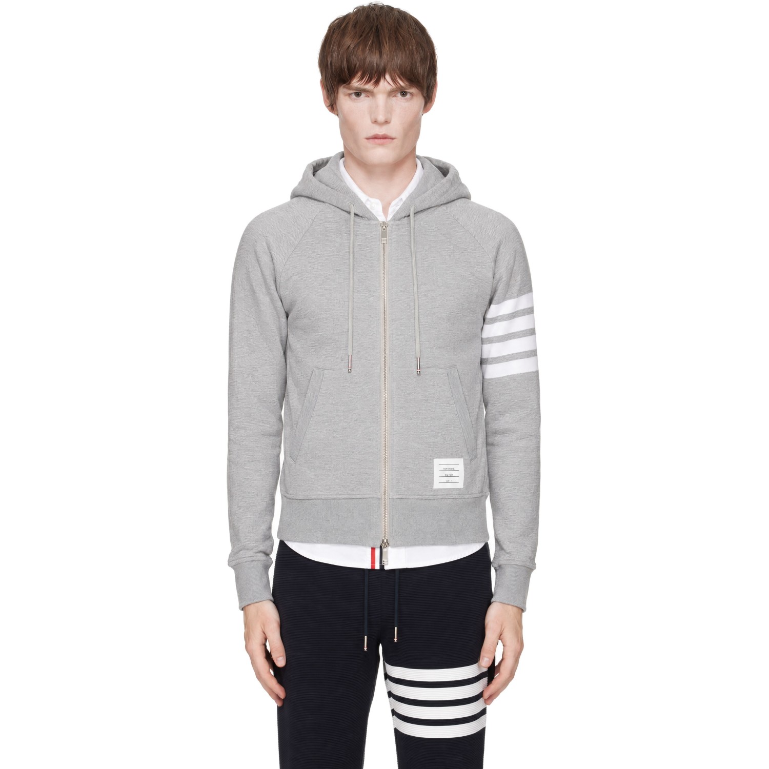 Thom Browne Gray Classic Loopback 4-Bar Zip-Up Hoodie