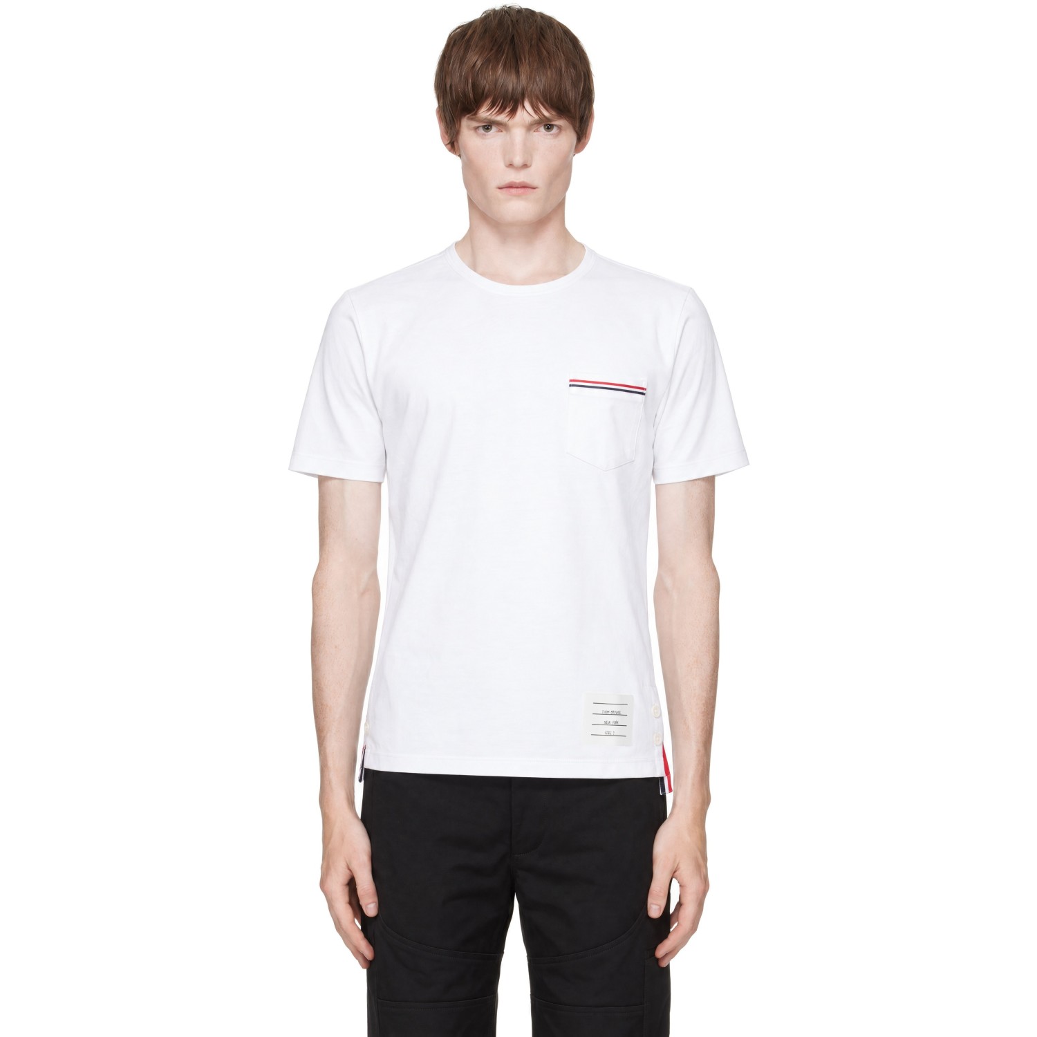 Thom Browne White Jersey RWB Stripe Pocket T-shirt