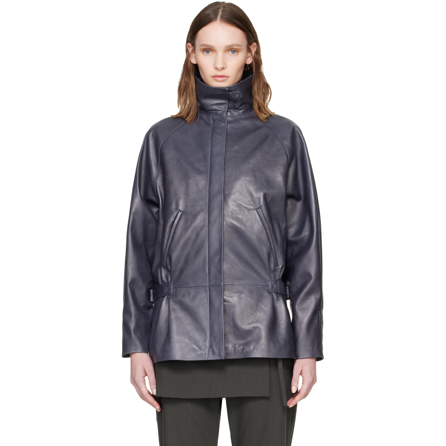 Paloma Wool Navy Llança Leather Jacket