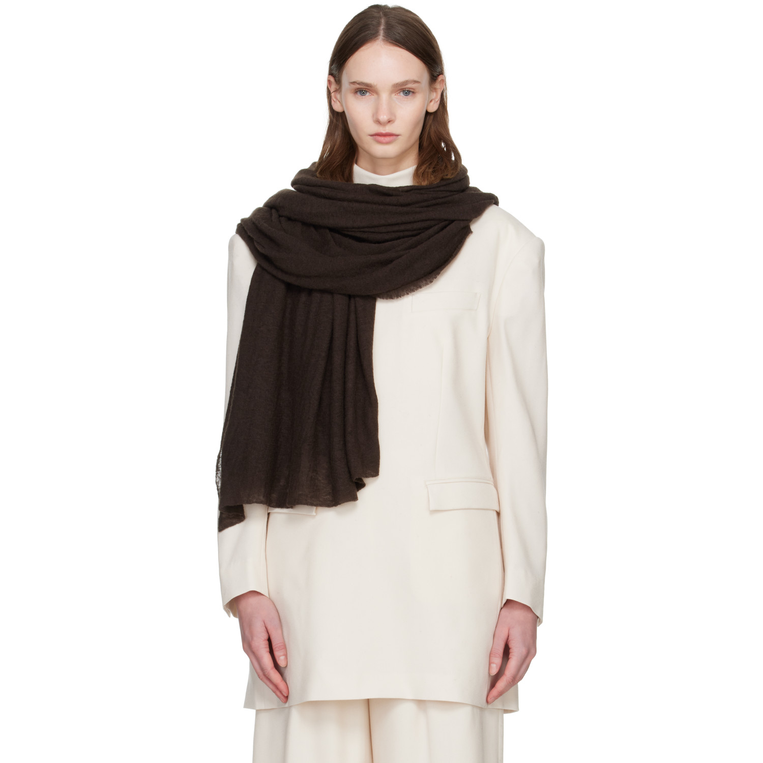 ISSEY MIYAKE Brown Cashmere Knit Stole Scarf