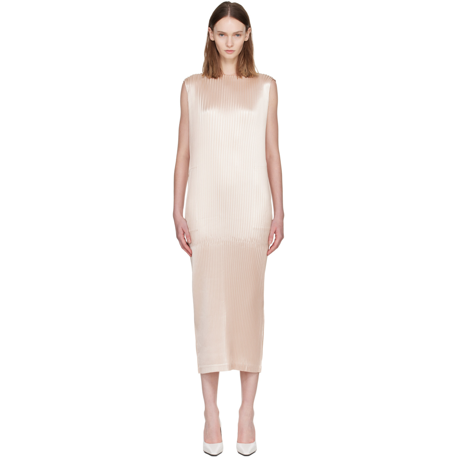 ISSEY MIYAKE Pink Glossed Panels Pleats Maxi Dress