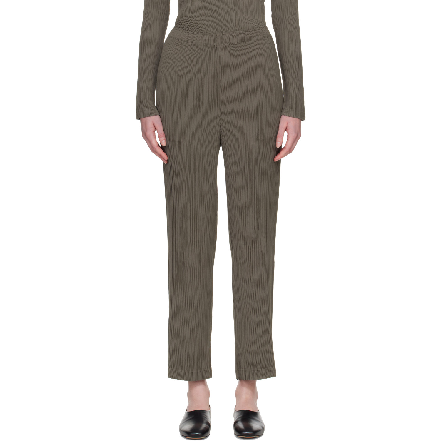 ISSEY MIYAKE Taupe Hatching Pleats Trousers