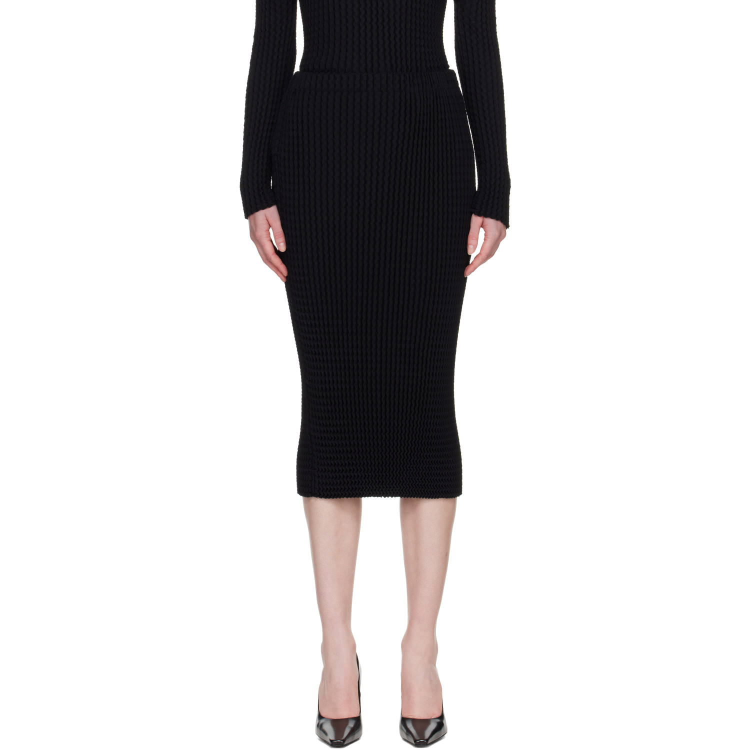 ISSEY MIYAKE Black Spongy Midi Skirt