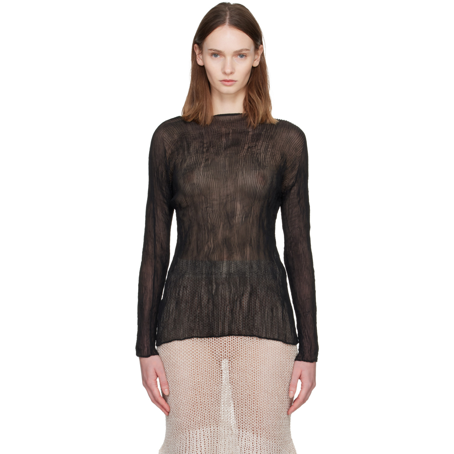 ISSEY MIYAKE Black Chiffon Twist Top
