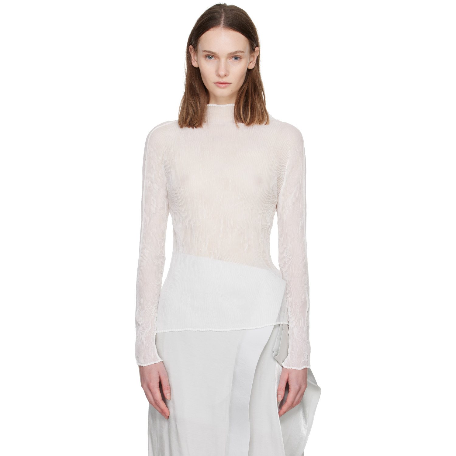 ISSEY MIYAKE White Chiffon Twist Top
