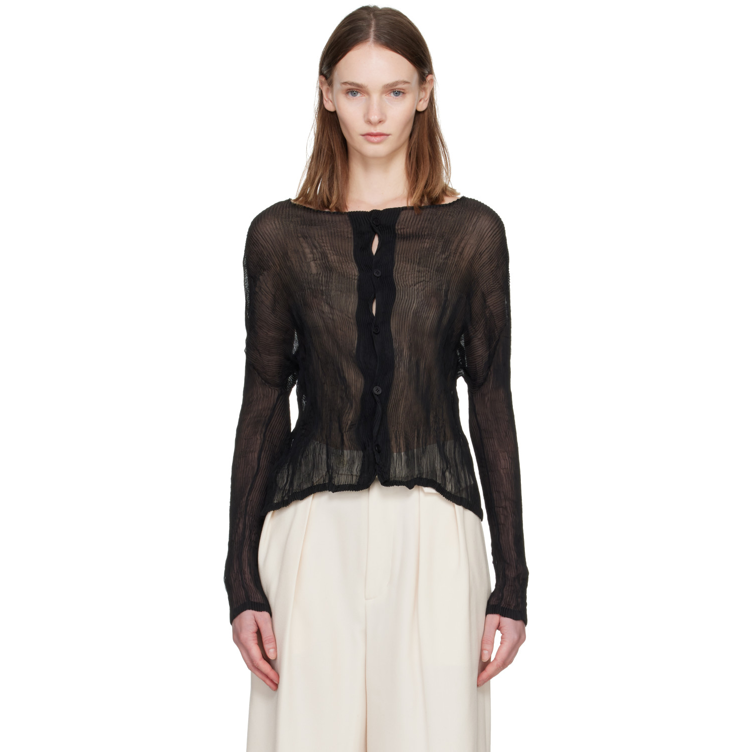 ISSEY MIYAKE Black Chiffon Twist Shirt