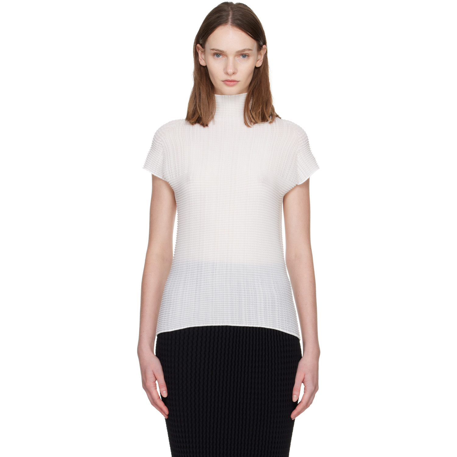 ISSEY MIYAKE White Wooly Pleats Top