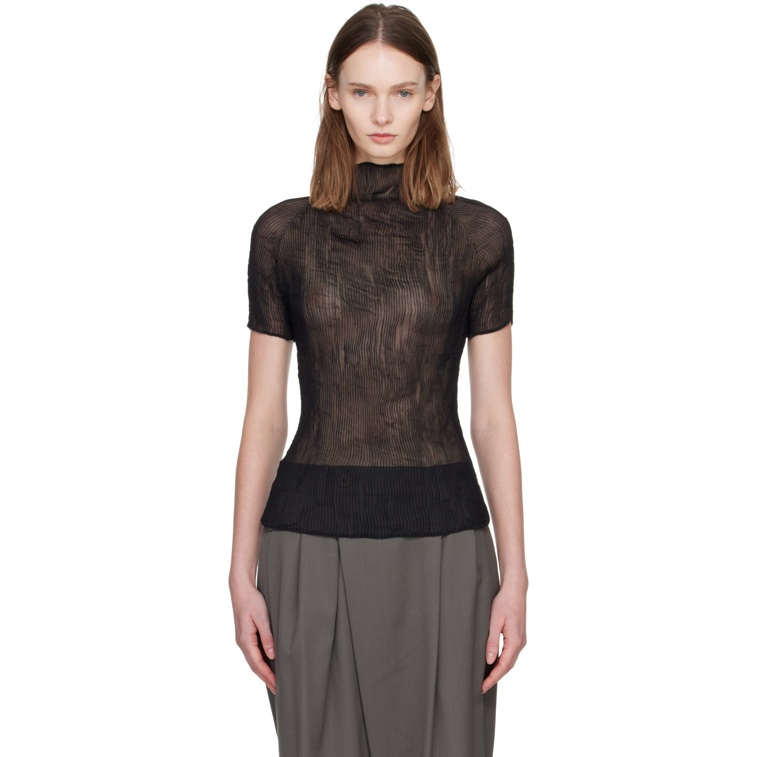 ISSEY MIYAKE Black Chiffon Twist Top