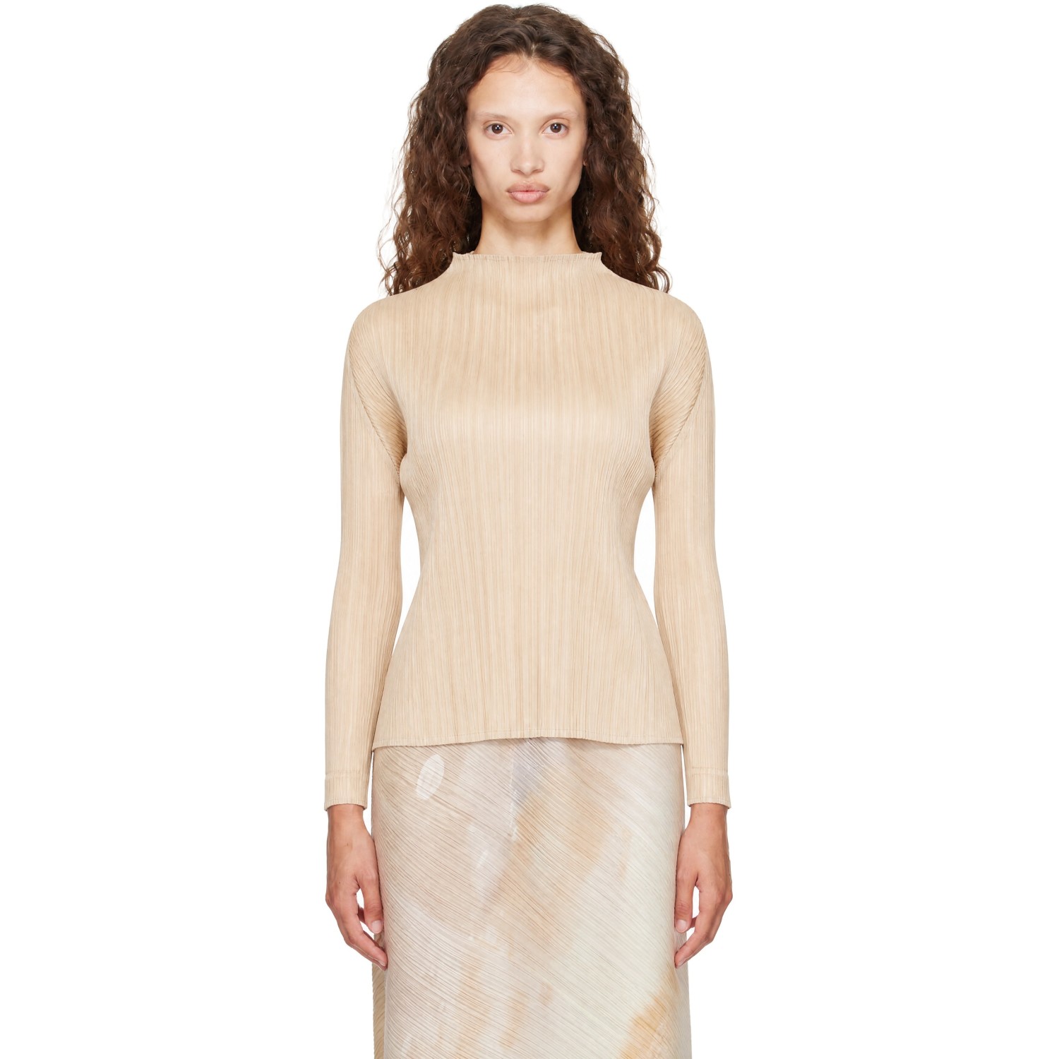 PLEATS PLEASE ISSEY MIYAKE Beige Monthly Colors October Turtleneck Top