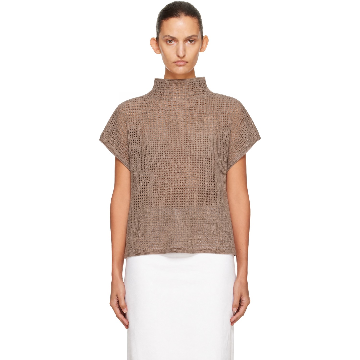PLEATS PLEASE ISSEY MIYAKE Taupe Dot Knit Top
