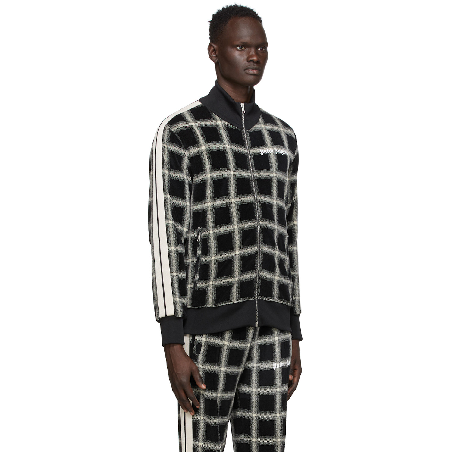  Palm Angels Black & Beige Houndstooth Track Jacket 