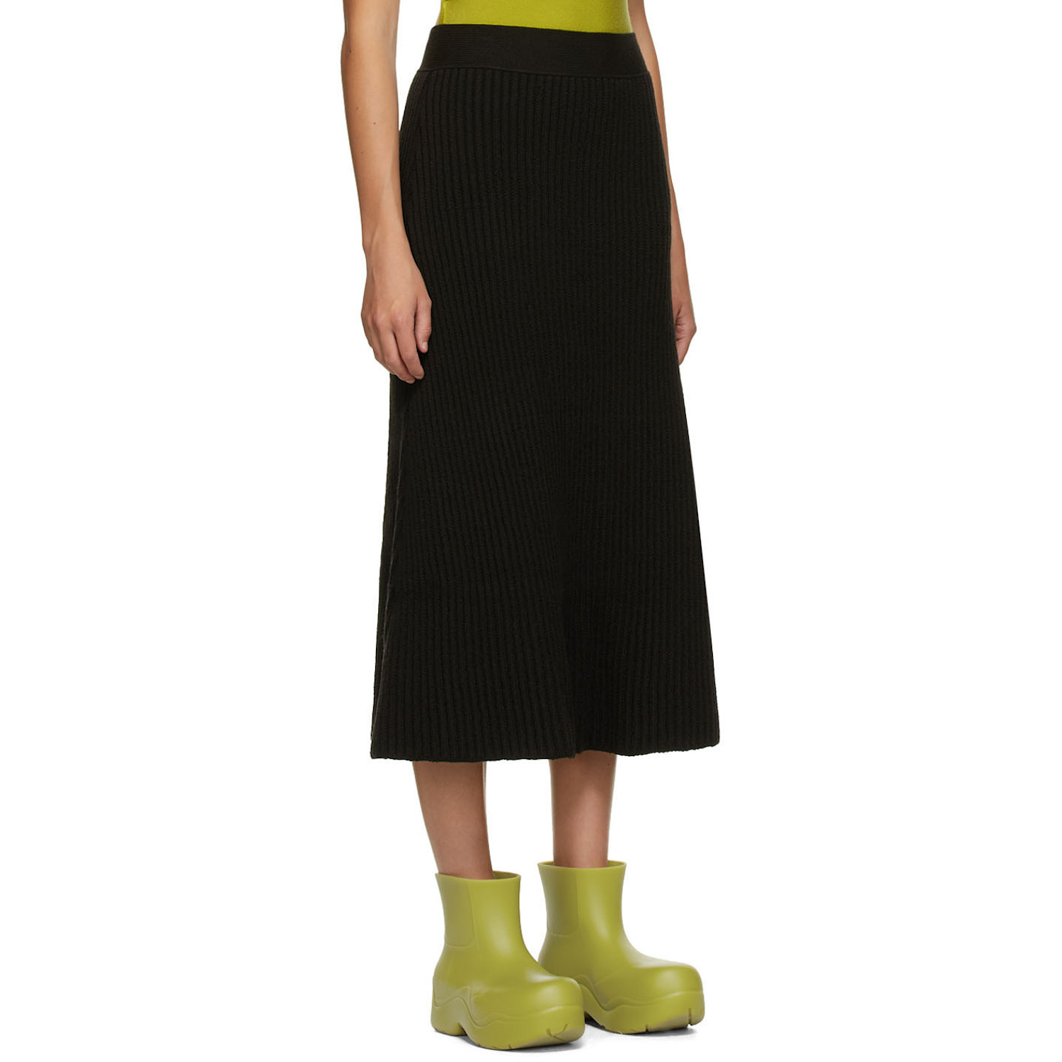  Bottega Veneta Brown Rib Distorted Mid-length Skirt 