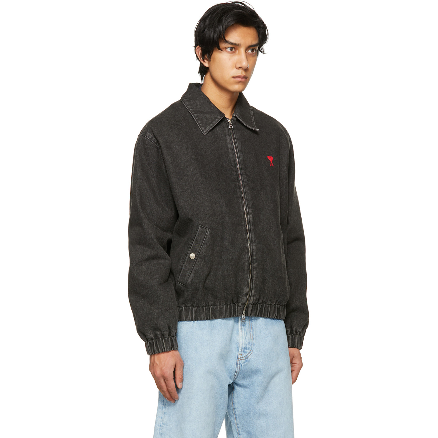  Ami Paris Black Denim Ami De Cœur Jacket 
