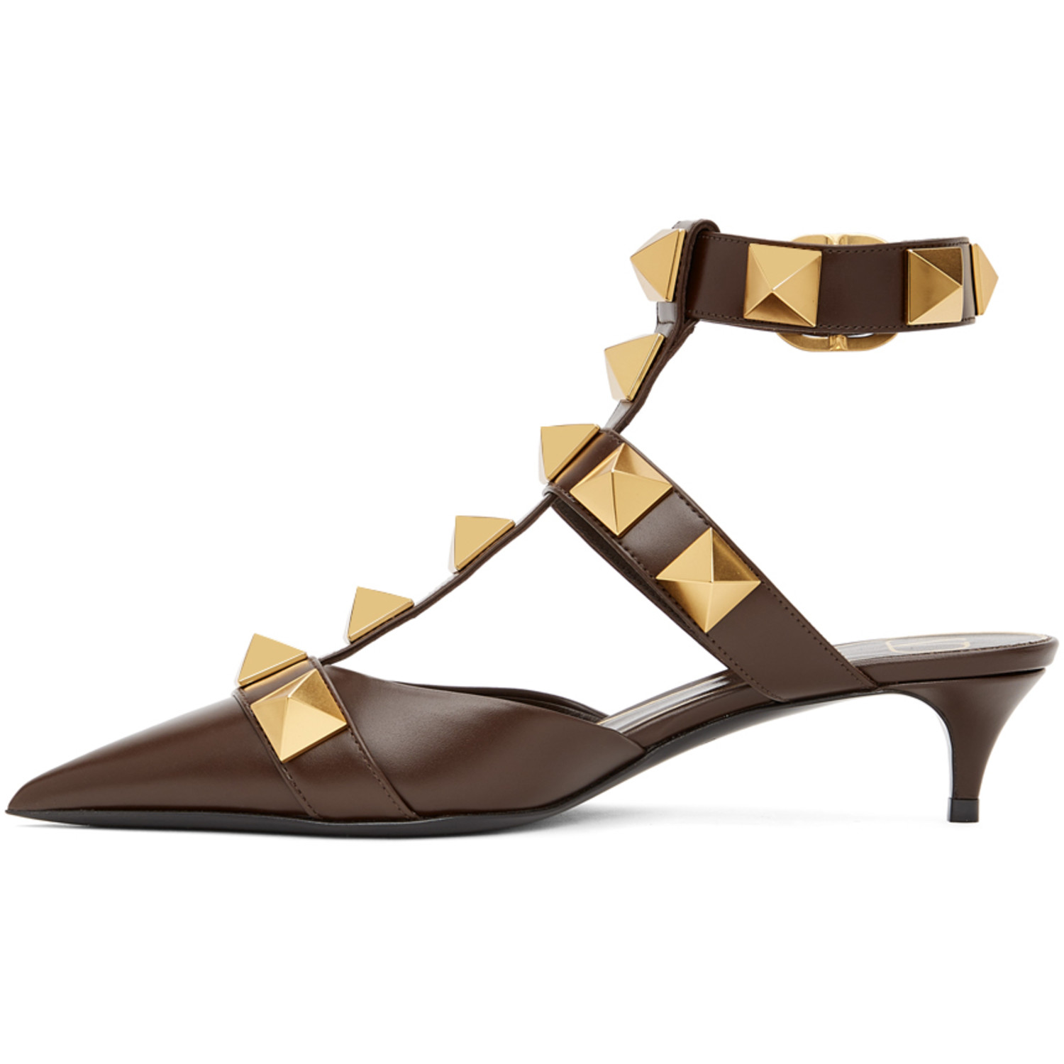  Valentino Garavani Brown Medium Roman Stud Heels 