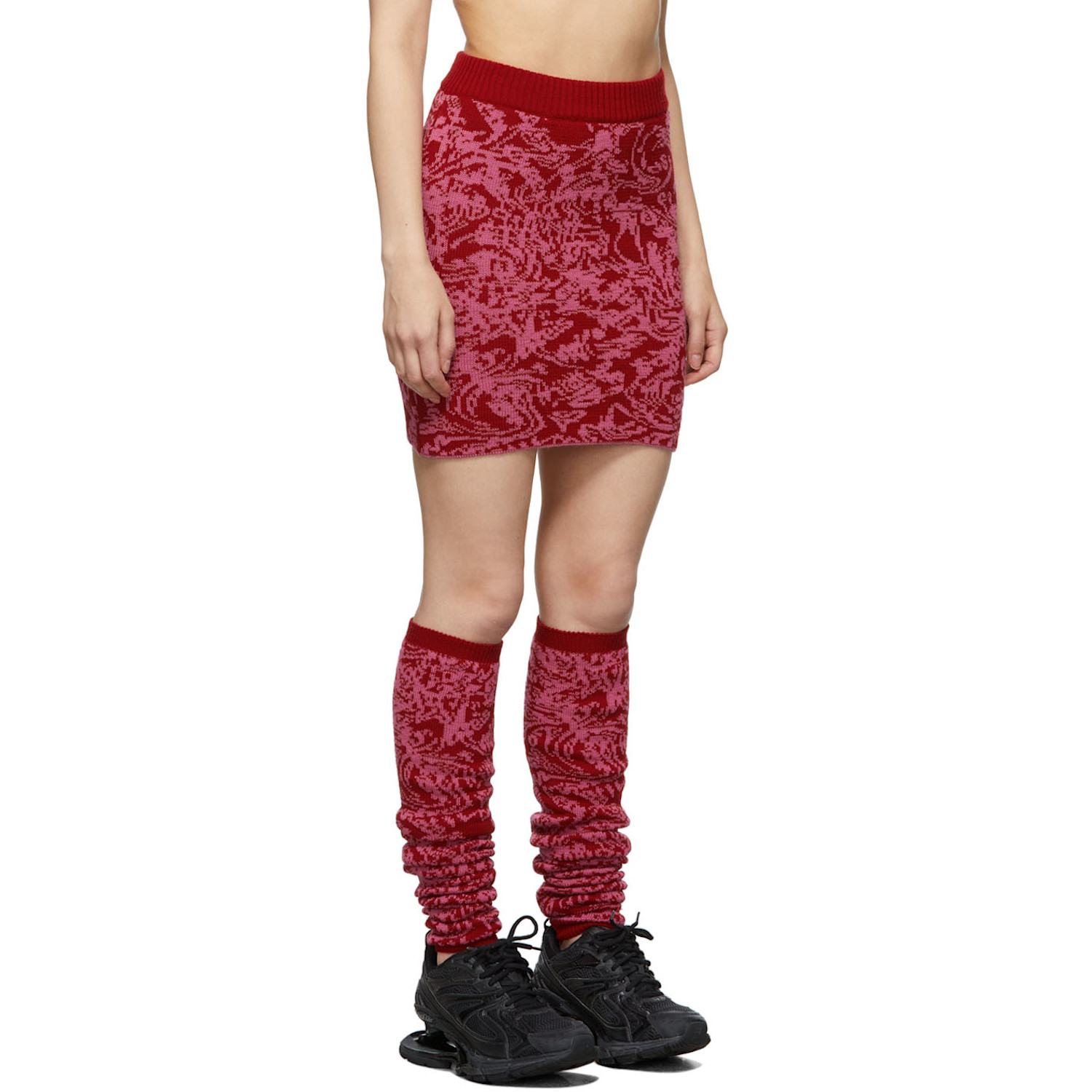  Serapis Red & Pink Jacquard Knitted Skirt 