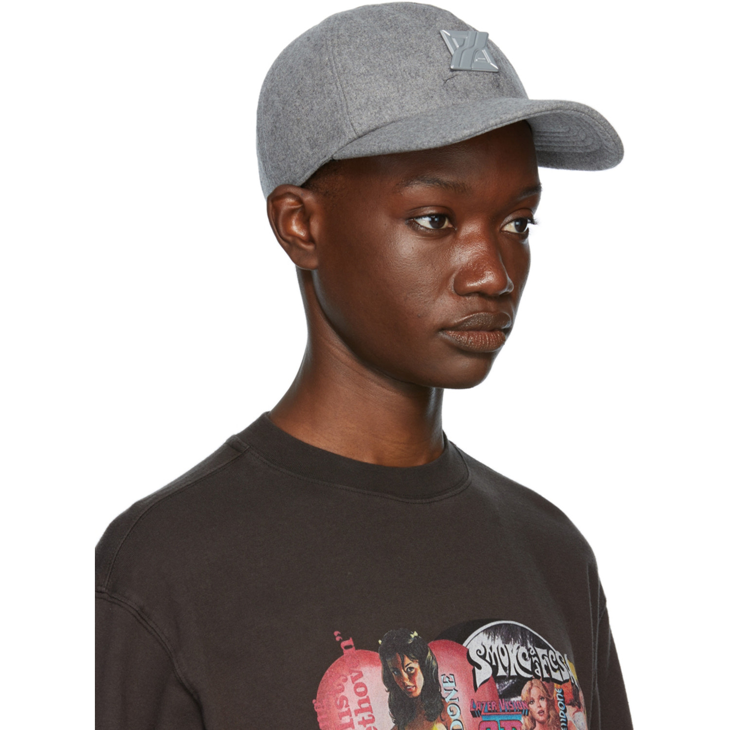  We11done Grey Padded Flannel Cap 