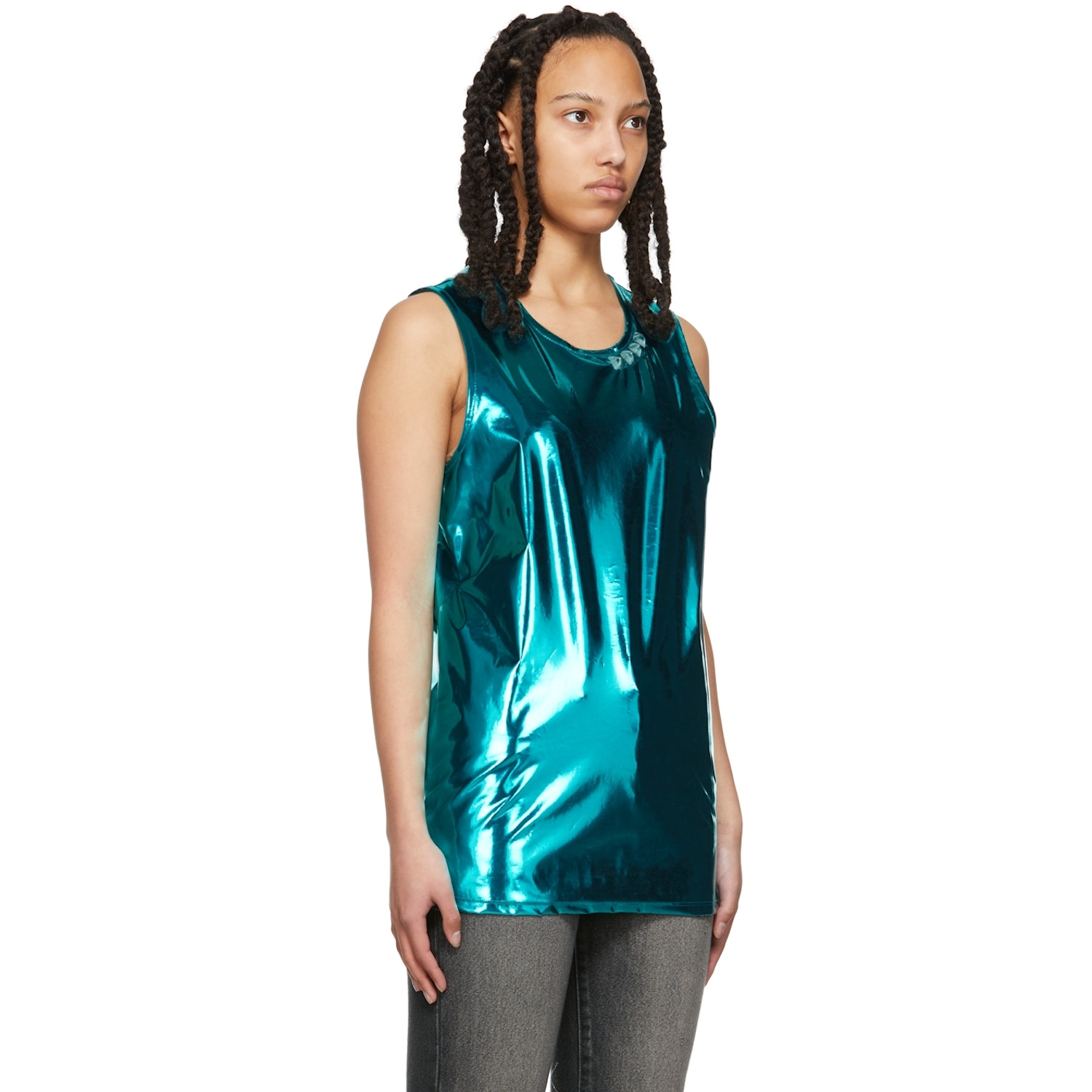  Doublet Blue Stud Embroidered Metallic Tank Top 