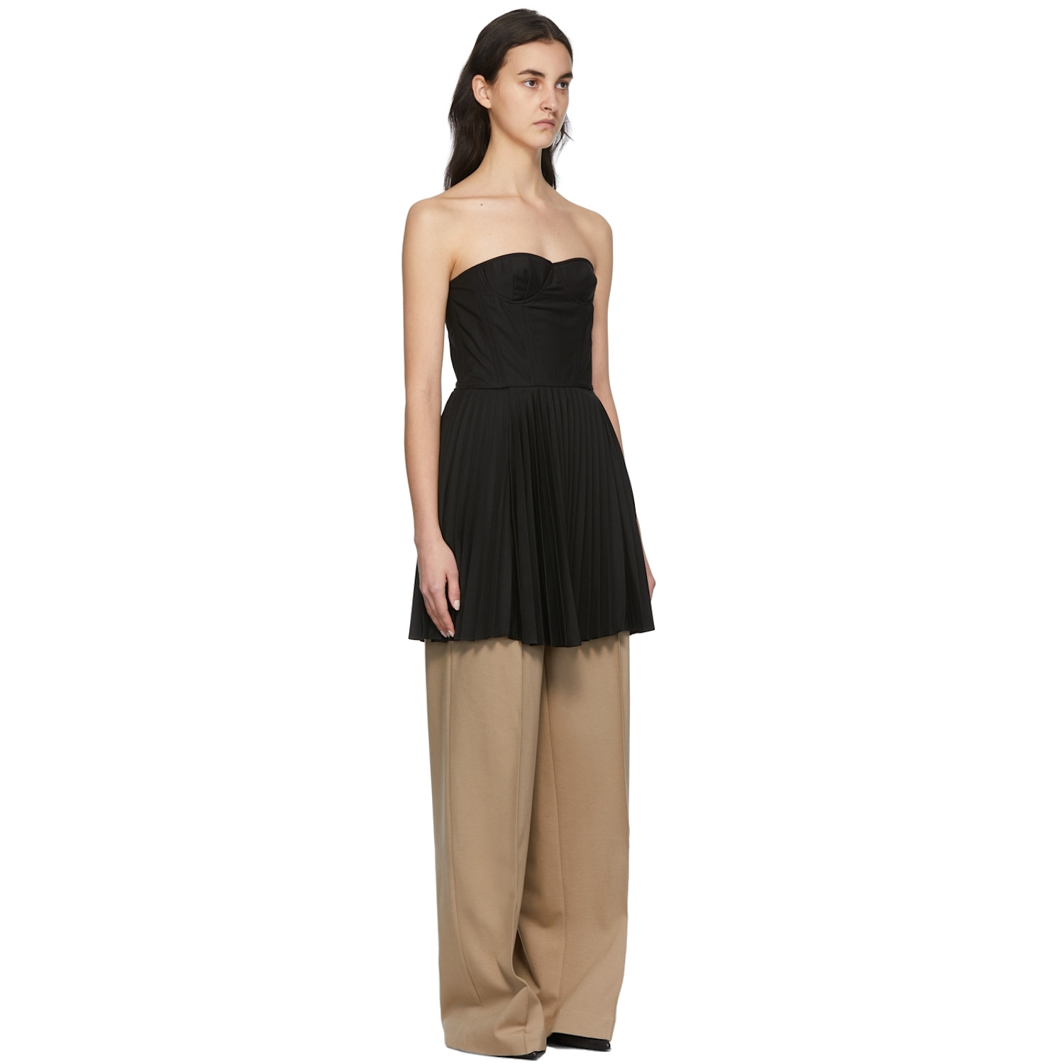  Rokh Black Pleated Corset Dress 