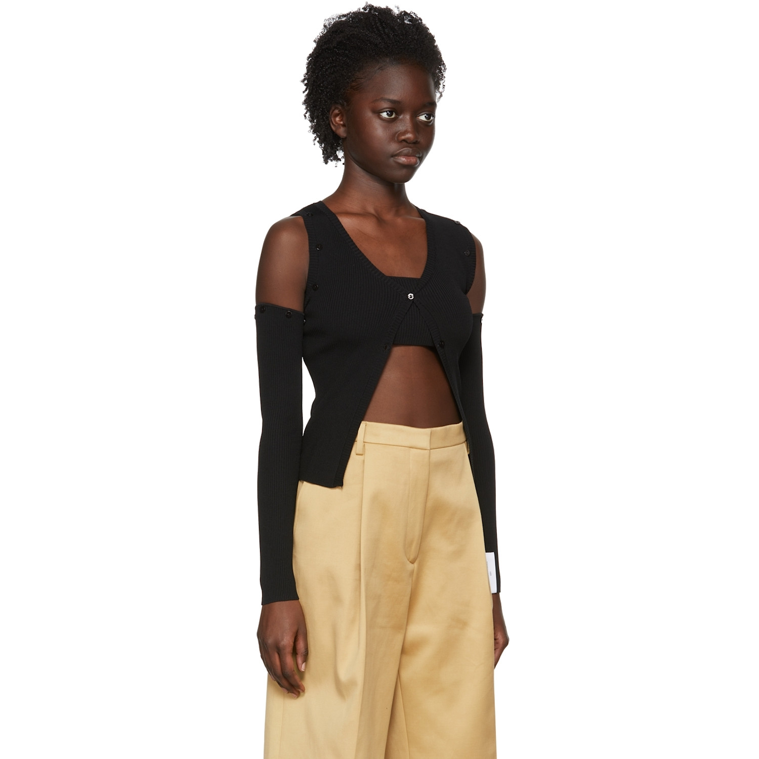  Rokh Black Viscose Cardigan & Tank Top Set 