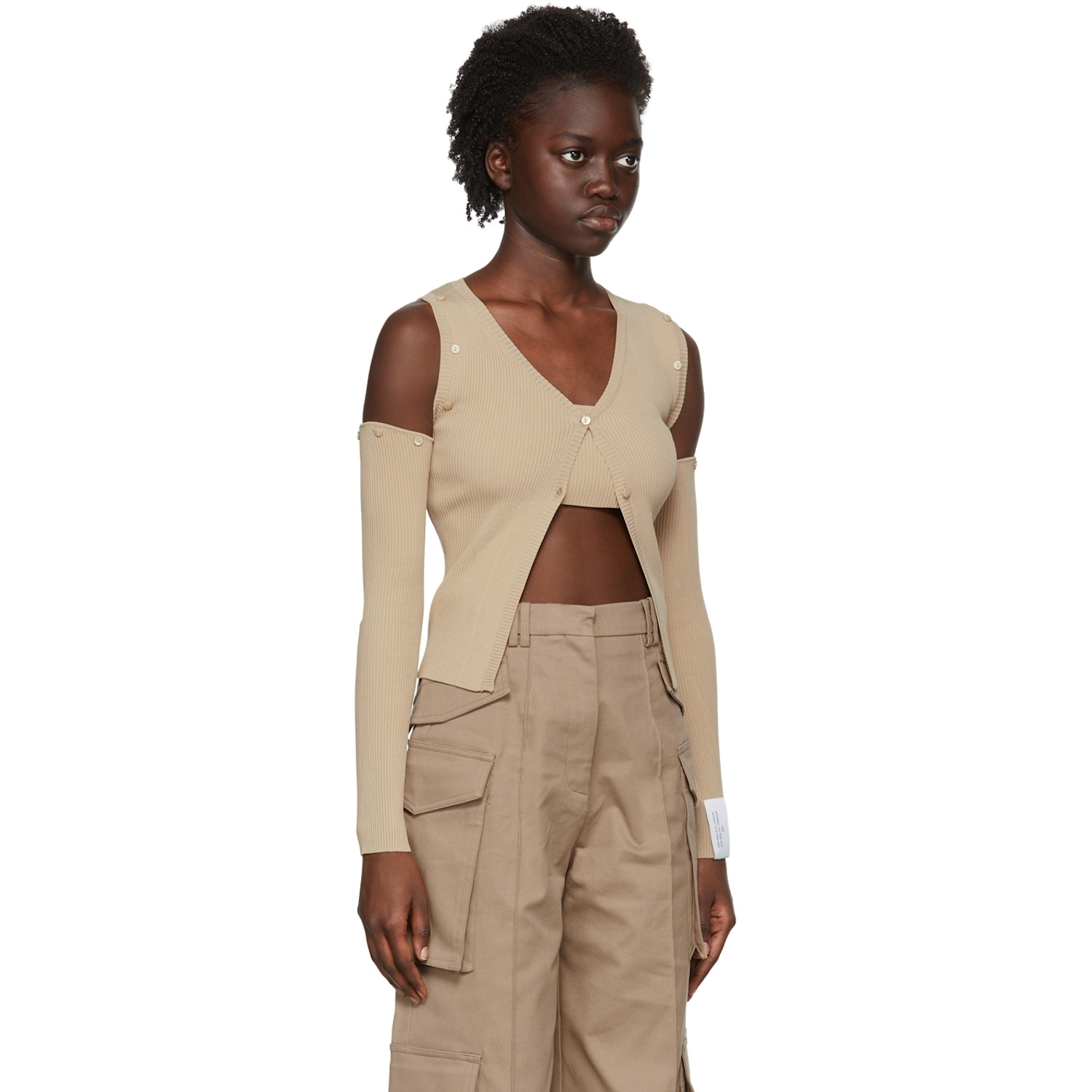  Rokh Beige Viscose Cardigan & Tank Top Set 
