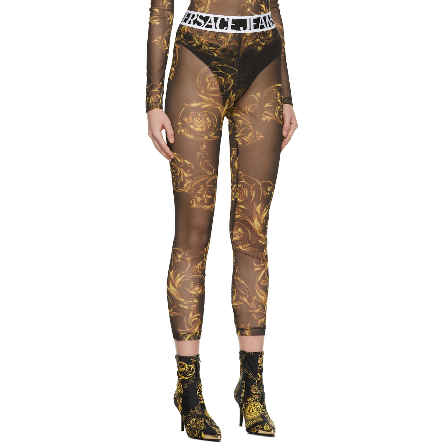  Versace Jeans Couture Black Printed Footless Tights 