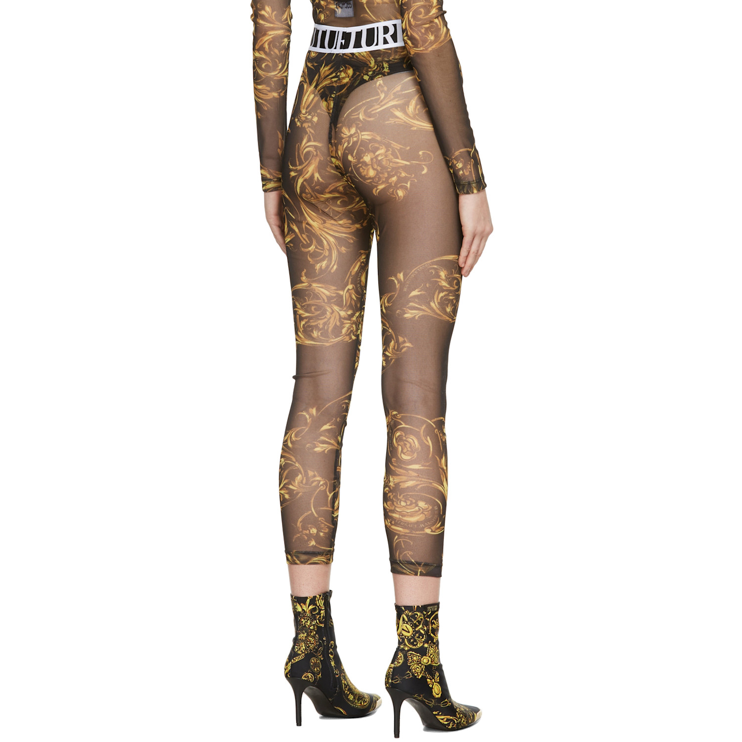  Versace Jeans Couture Black Printed Footless Tights 