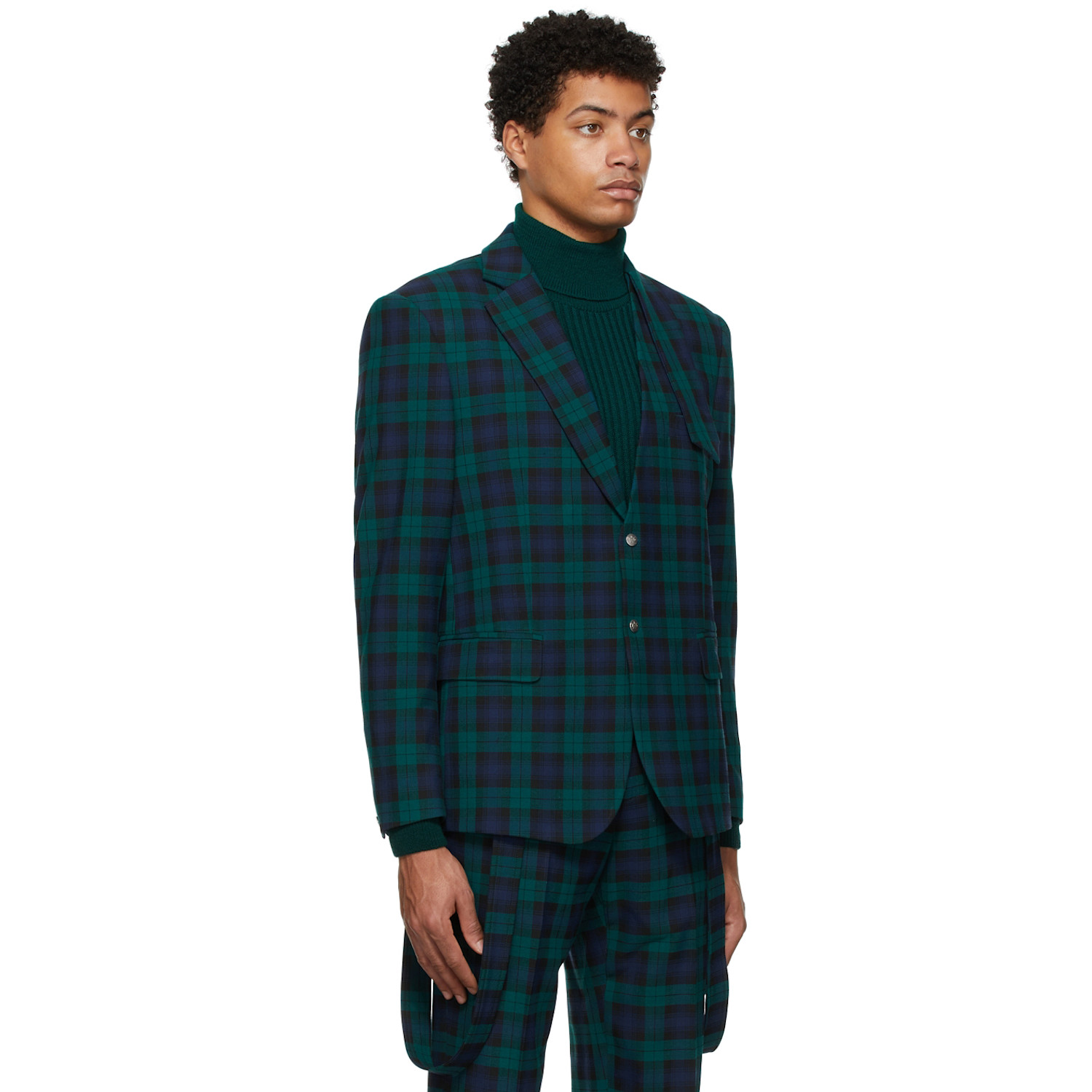  Thebe Magugu Green & Navy Check Blazer 