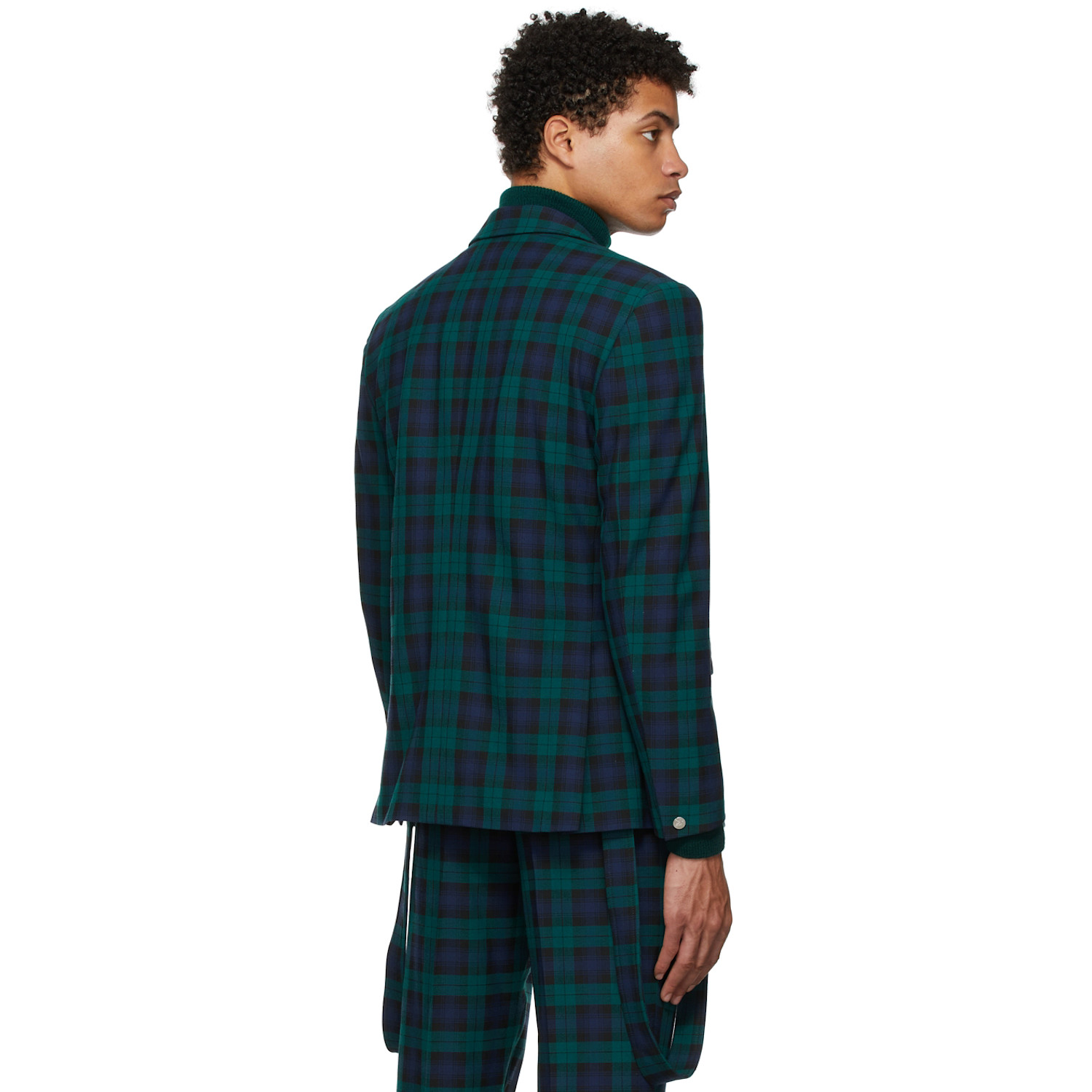  Thebe Magugu Green & Navy Check Blazer 