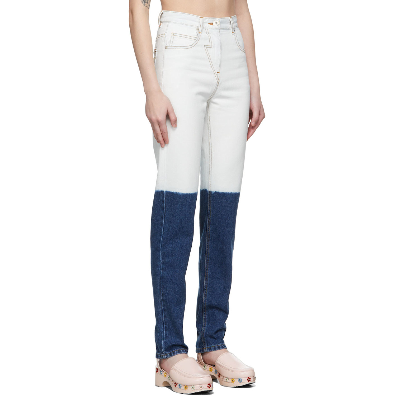  Pushbutton Off-white & Blue Dip Dye Jeans 