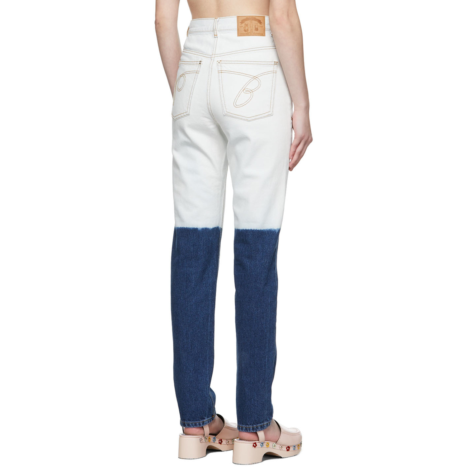  Pushbutton Off-white & Blue Dip Dye Jeans 