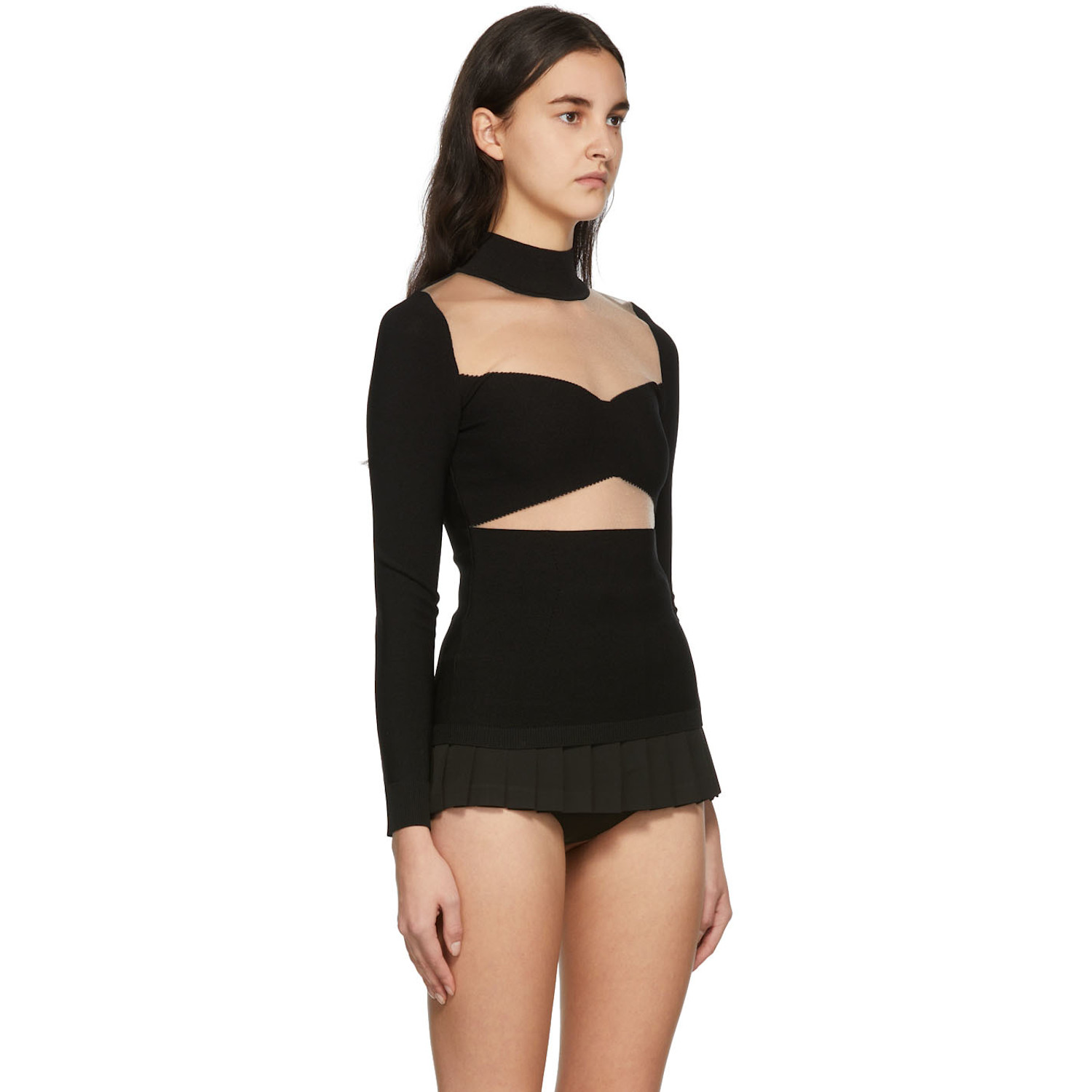  Pushbutton Black Sheer Paneled Turtleneck 