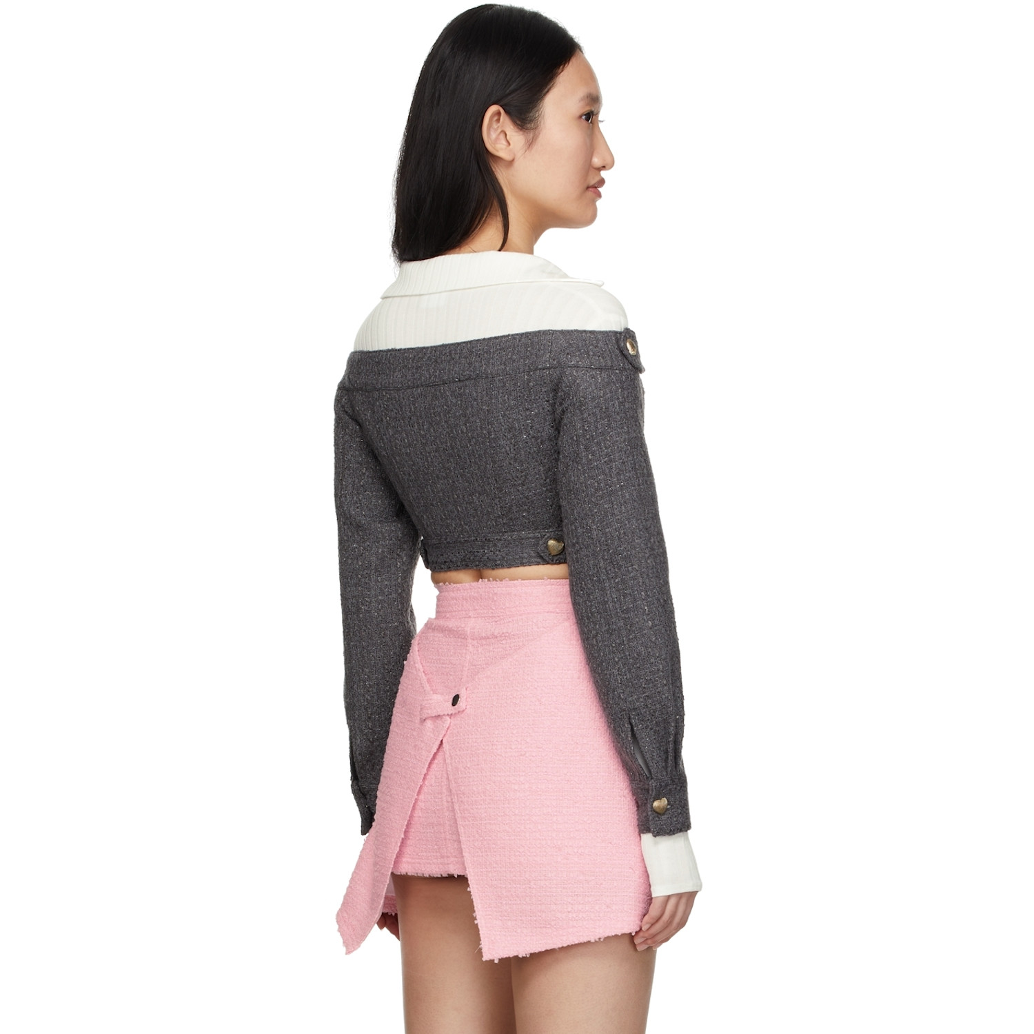  Bonbom Grey Cropped Off Shoulder Jacket 