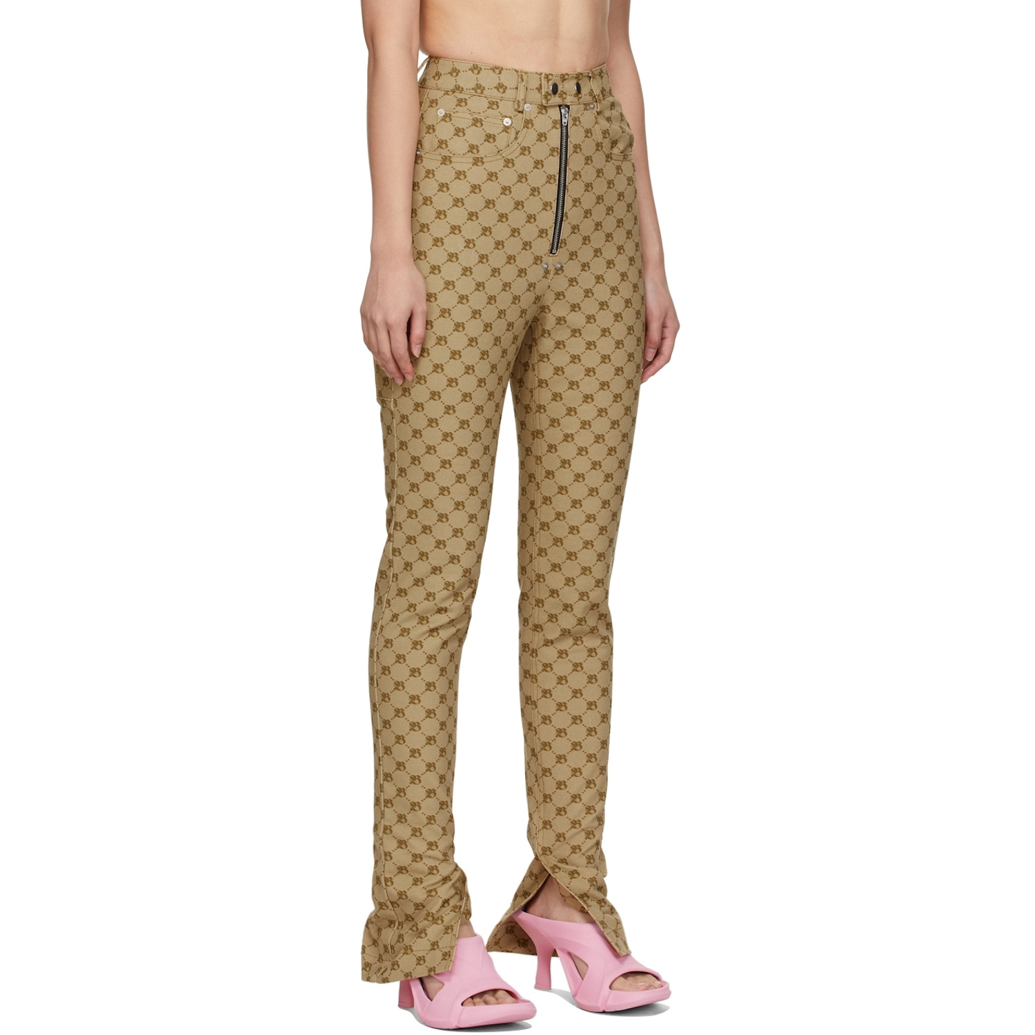  Bonbom Beige Monogram Slit Bottom Jeans 