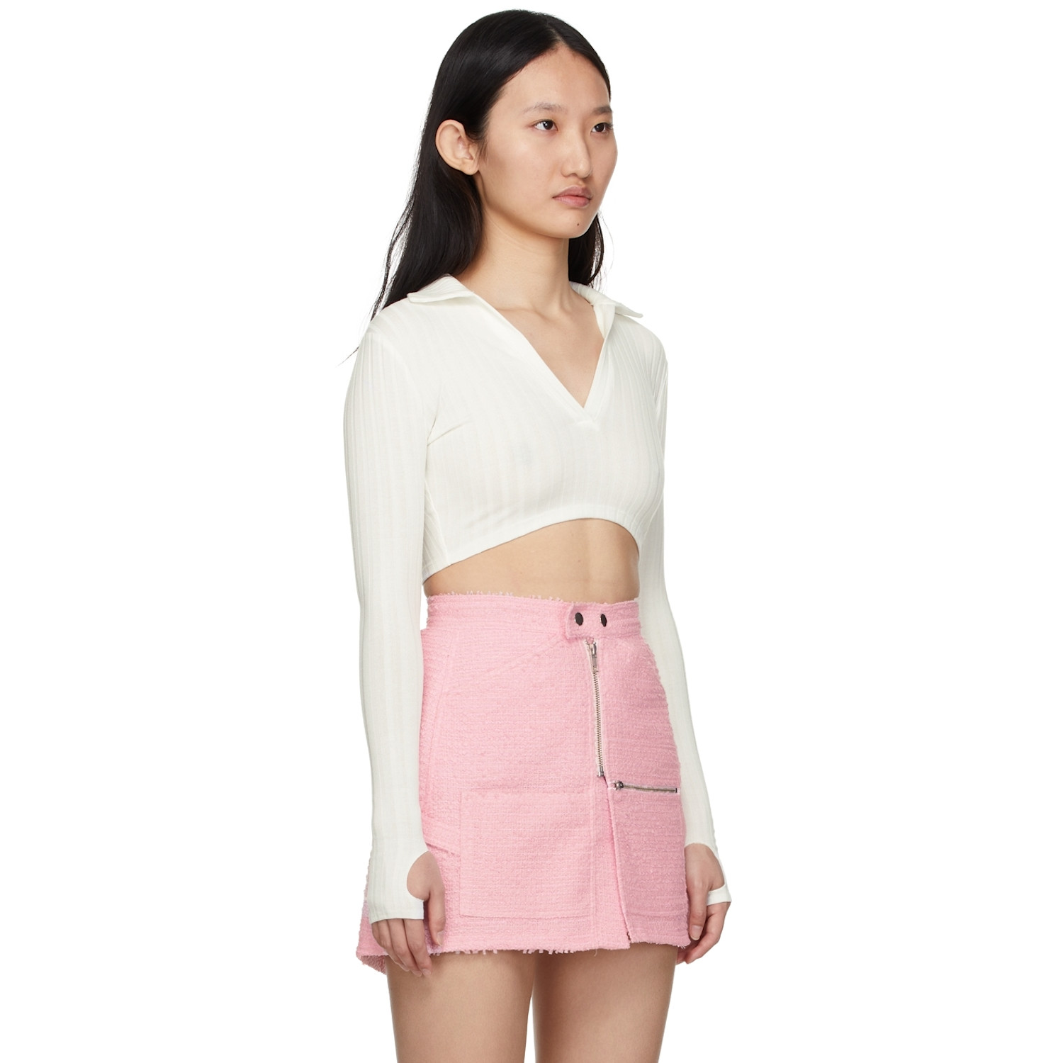  Bonbom Off-white Cropped Long Sleeve Polo 