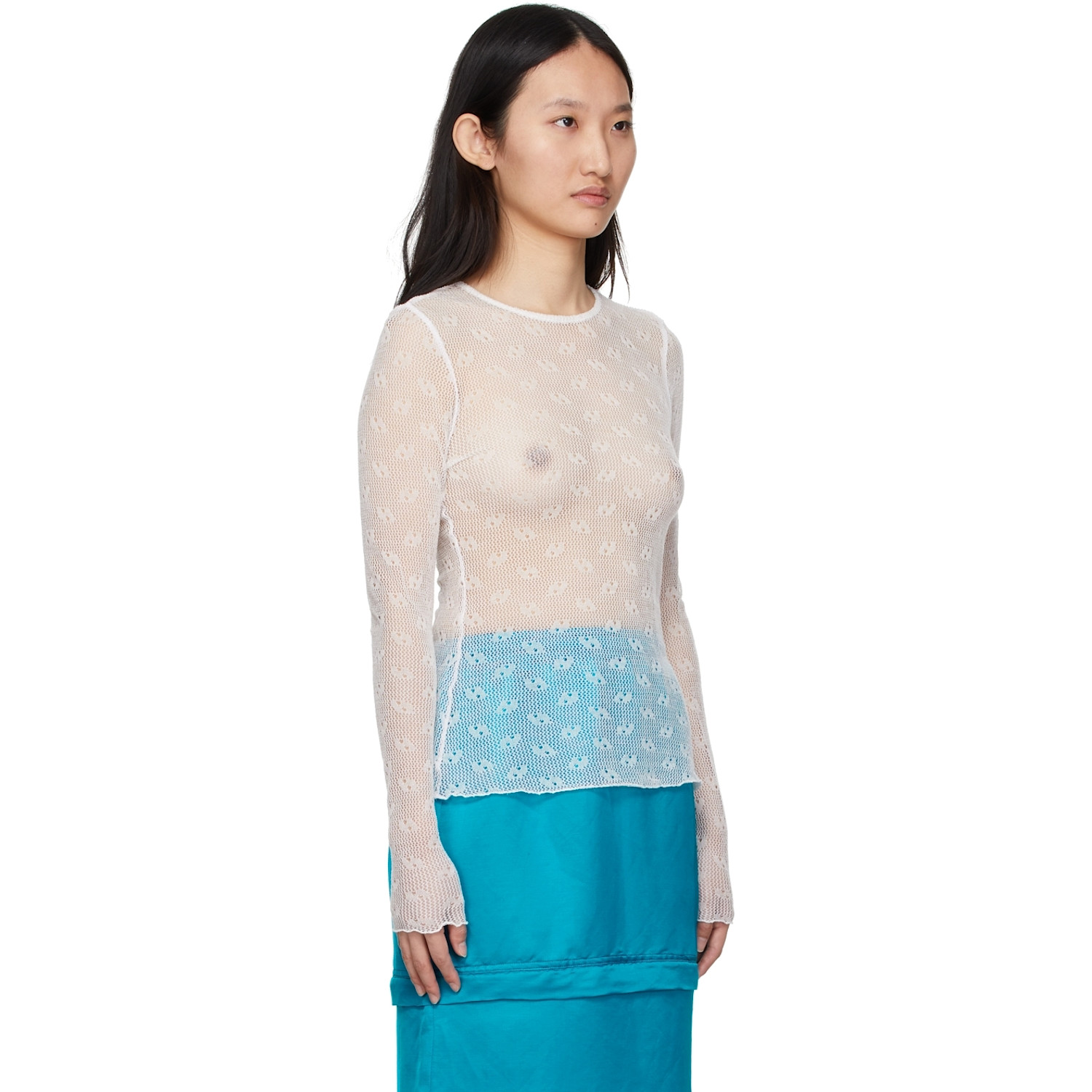  Bonbom White Mesh Long Sleeve T-shirt 