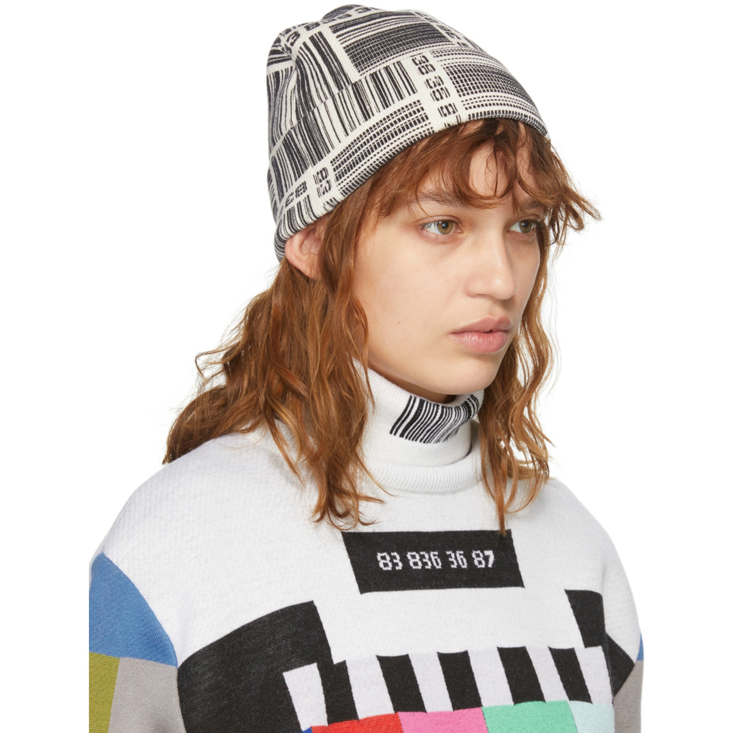  Vtmnts White Barcode Monogram Beanie 