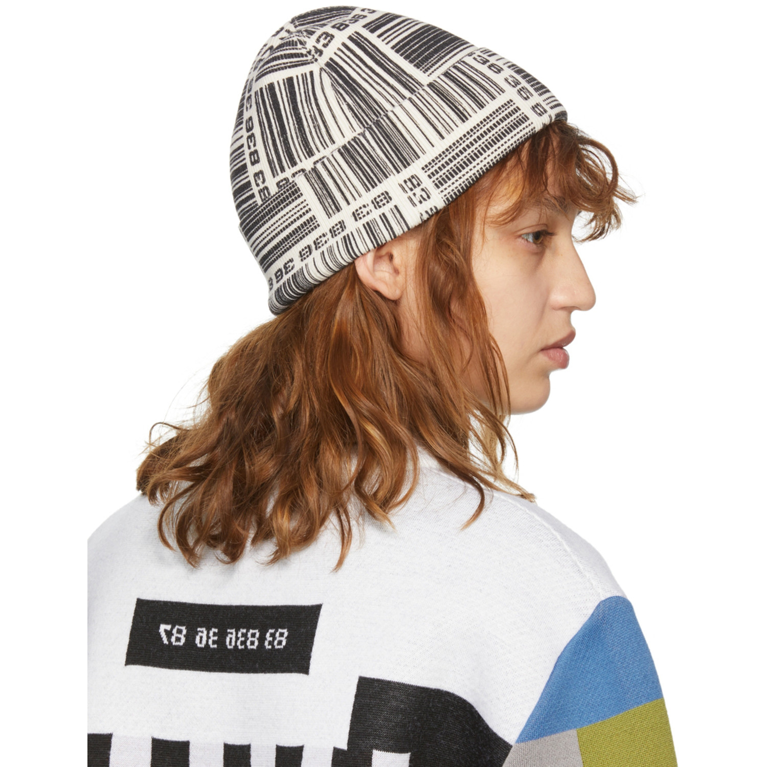  Vtmnts White Barcode Monogram Beanie 