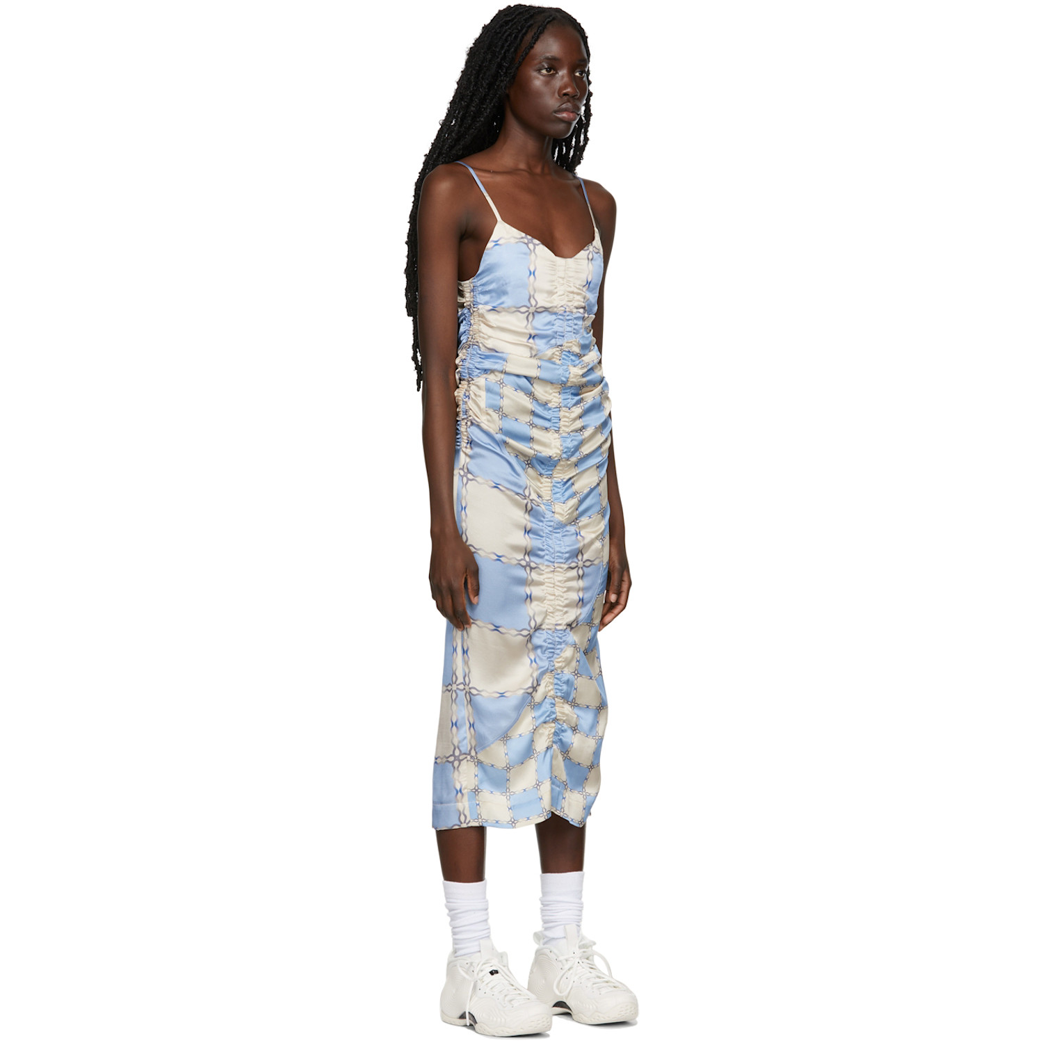  Ahluwalia Blue & Beige Ruched Augusta Dress 