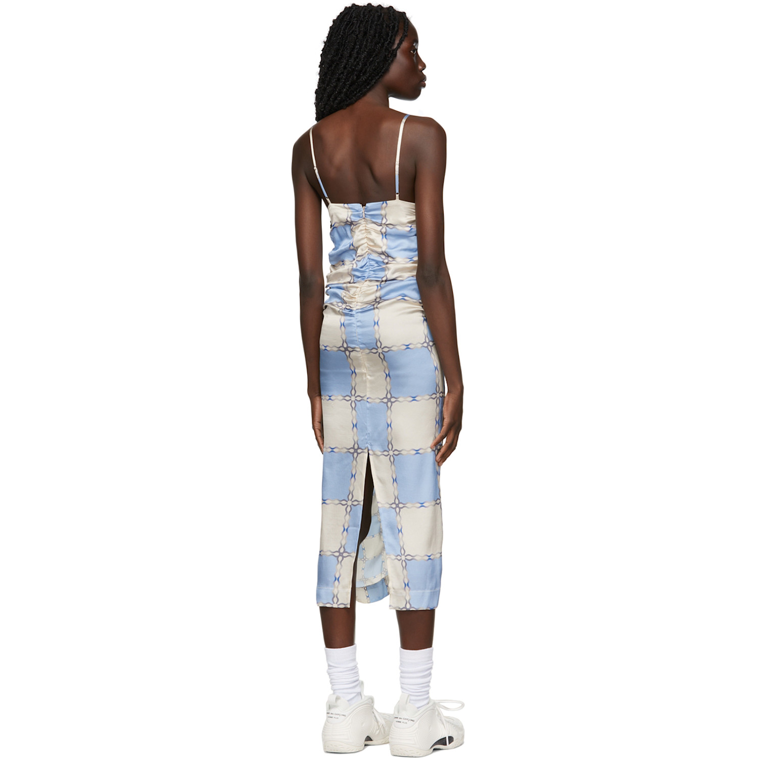  Ahluwalia Blue & Beige Ruched Augusta Dress 