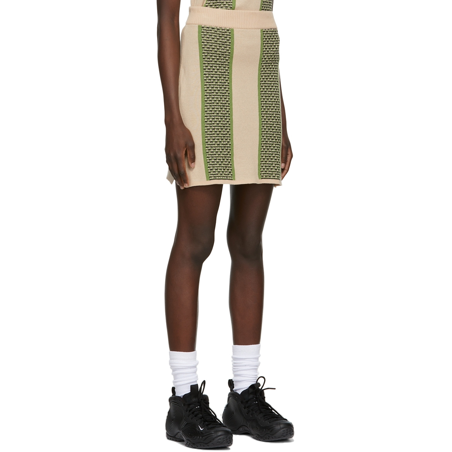  Ahluwalia Beige & Green Textured Knit Skirt 