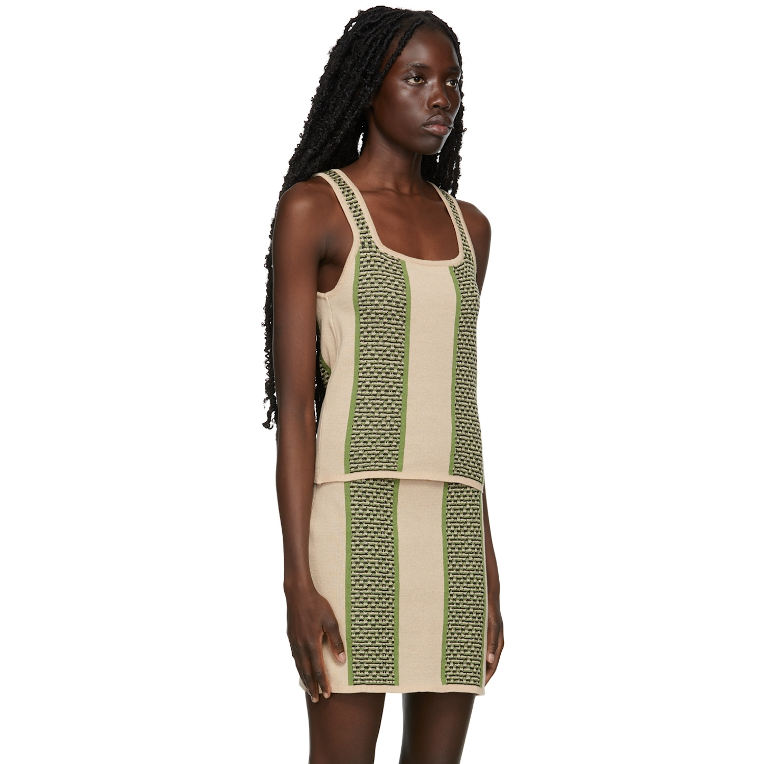 Ahluwalia Beige & Green Textured Knit Tank Top 