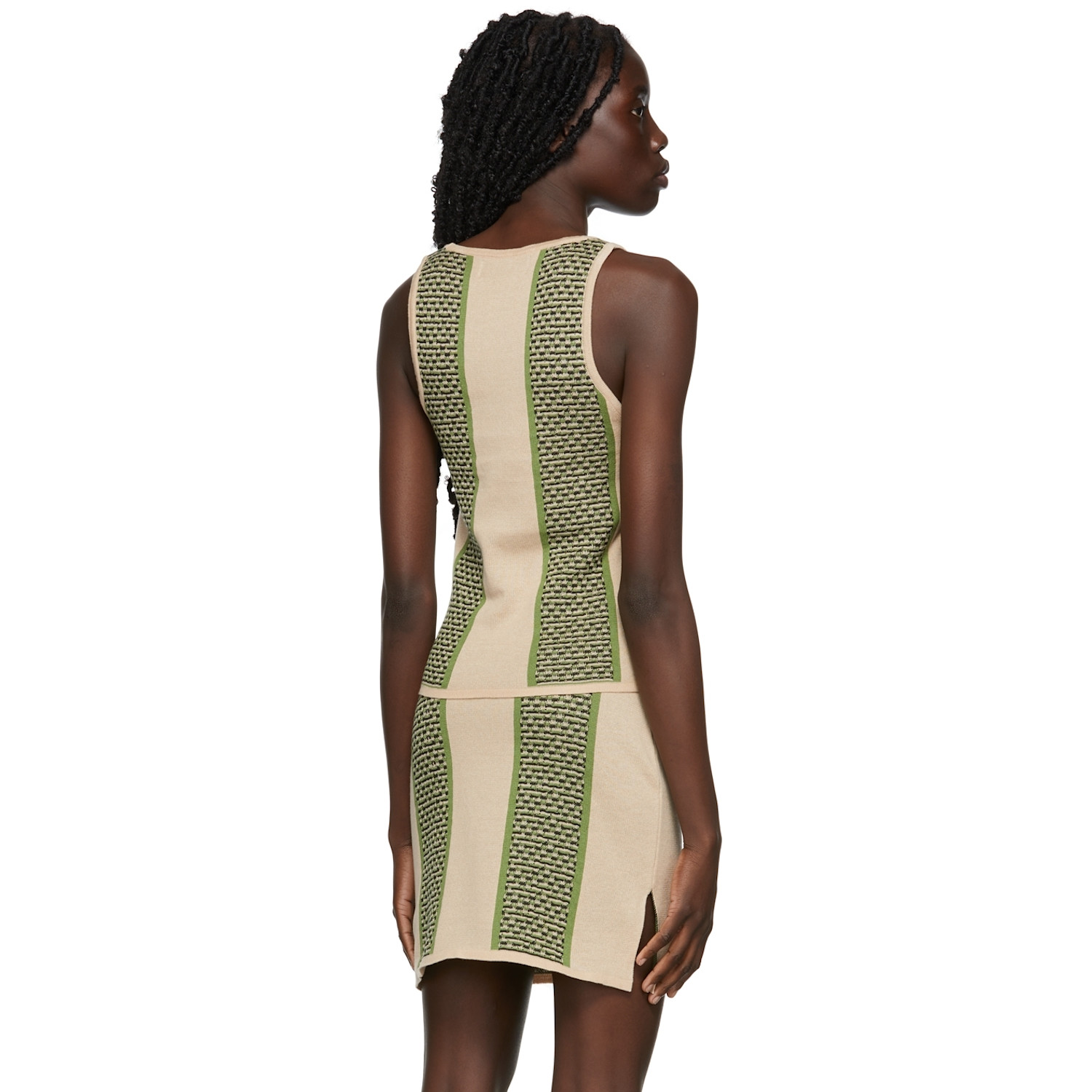 Ahluwalia Beige & Green Textured Knit Tank Top 