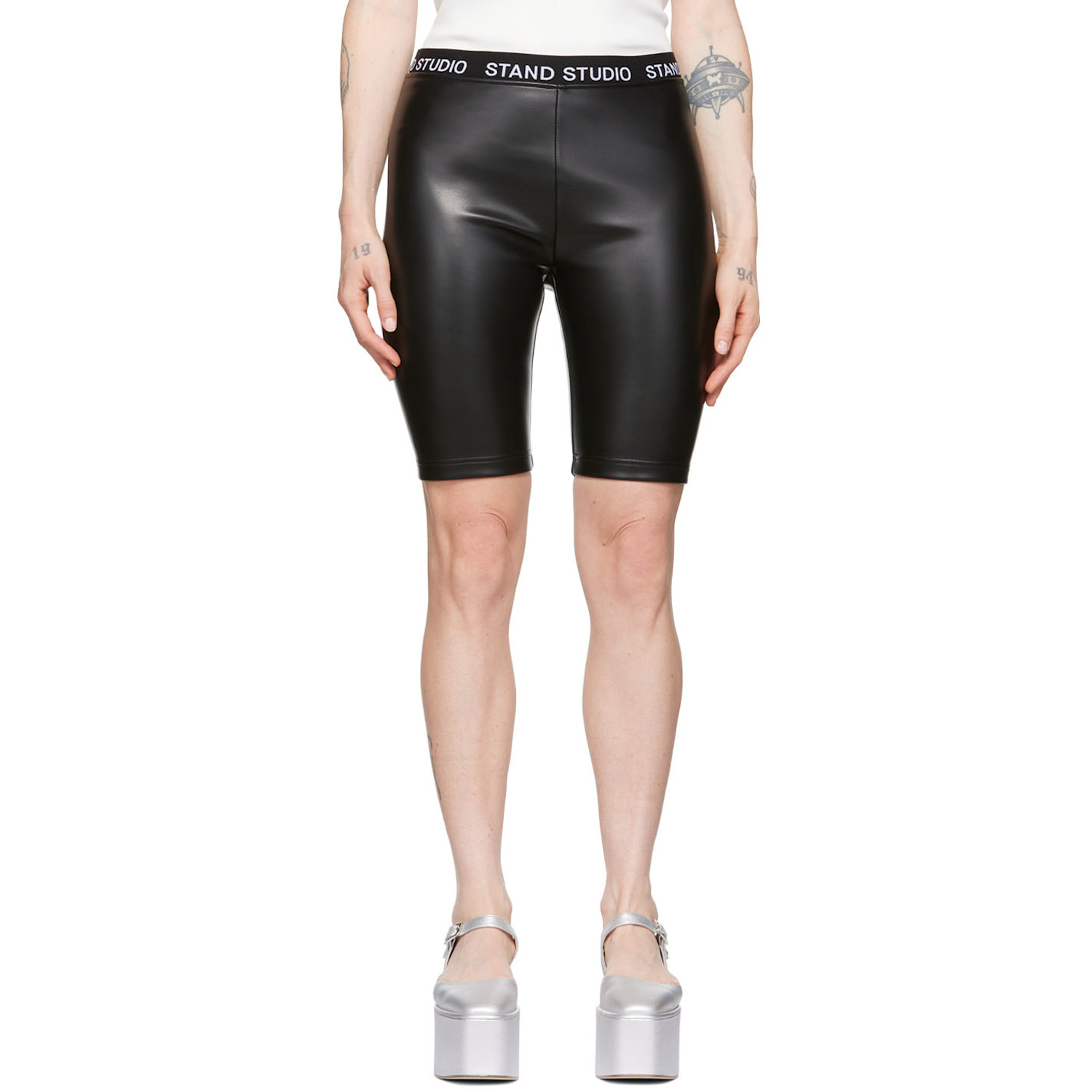 Stand Studio Black Zora Faux-Leather Shorts