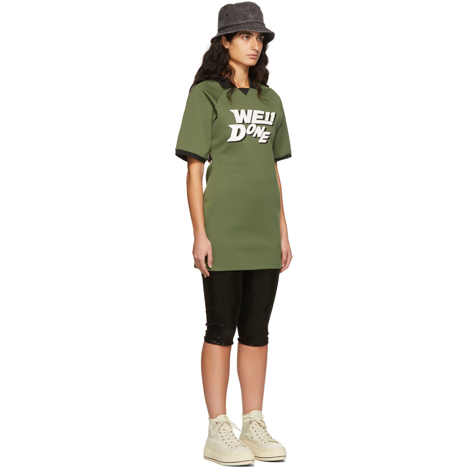 We11done Green Polyester Raglan Mini Dress 