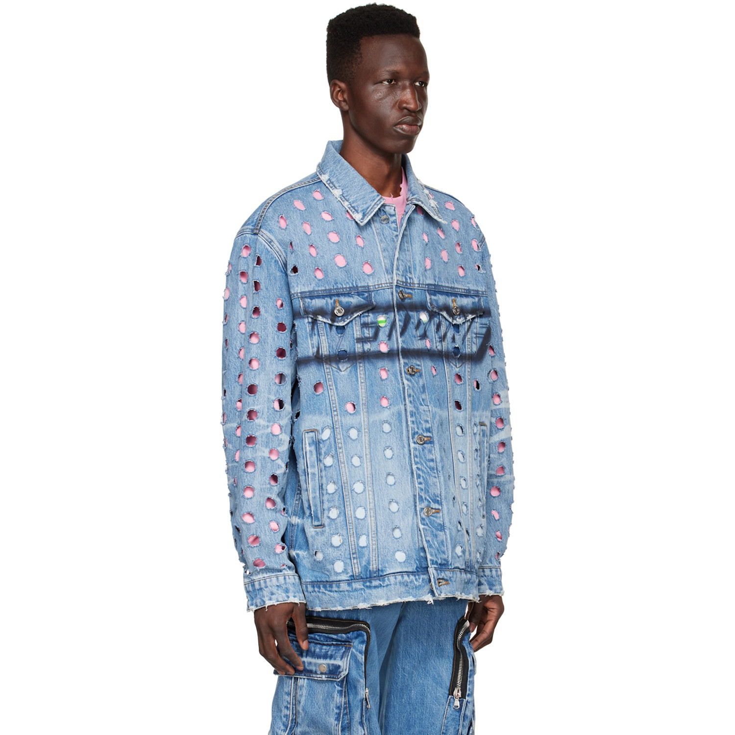  We11done Blue Logo Denim Jacket 